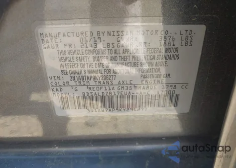 2019 Nissan Sentra Sv from USA, damaged, VIN 3N1AB7AP9KY296277